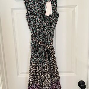 Rebecca Taylor Black and Pink Silk Floral Midi Dress NEW